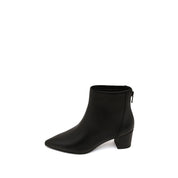 Black Leather Pointy Heeled Ankle Boots