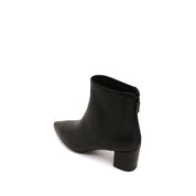 Black Leather Pointy Heeled Ankle Boots
