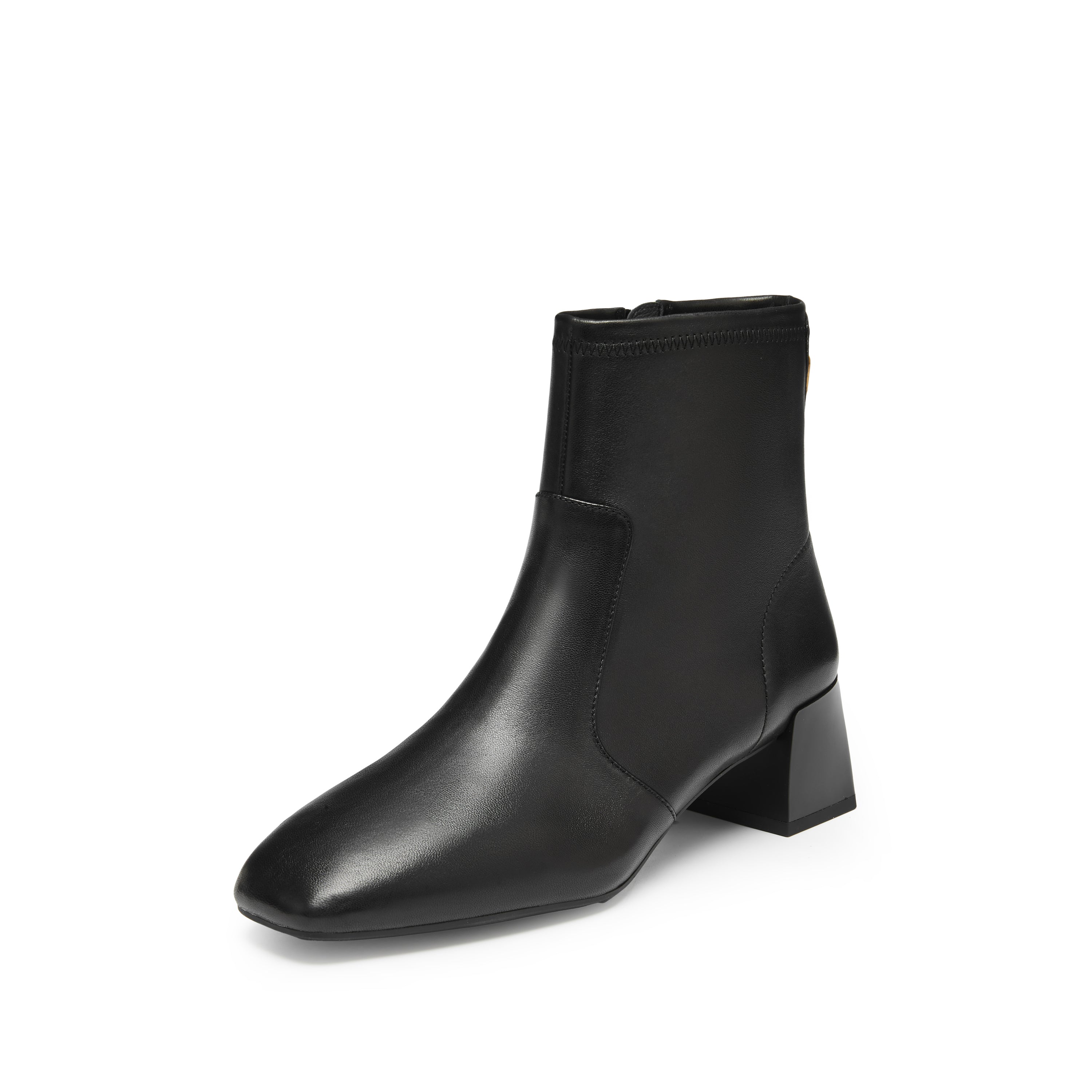 Black Square Toe Softy Leather Ankle Boots