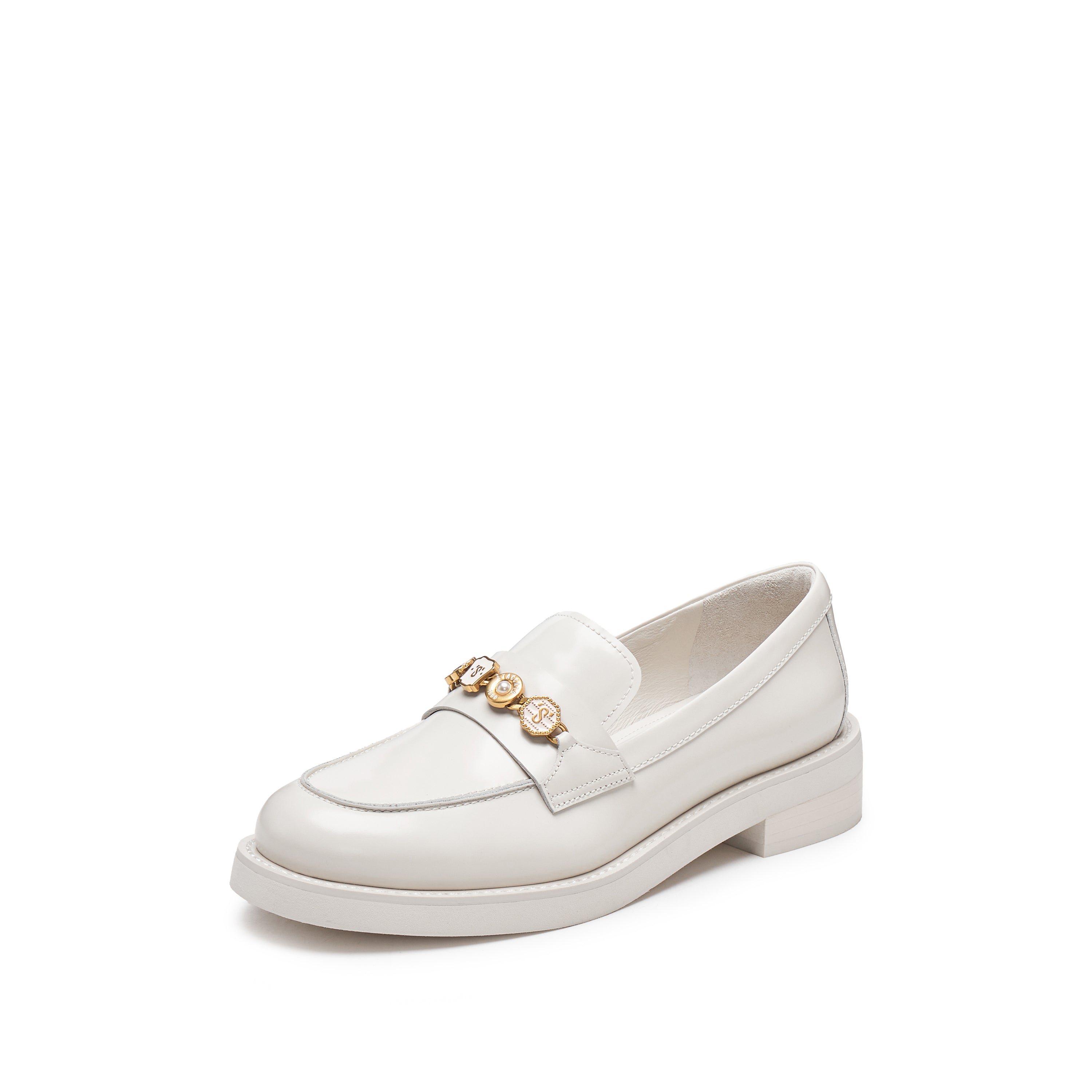 Beige Signature Charms Leather Loafers