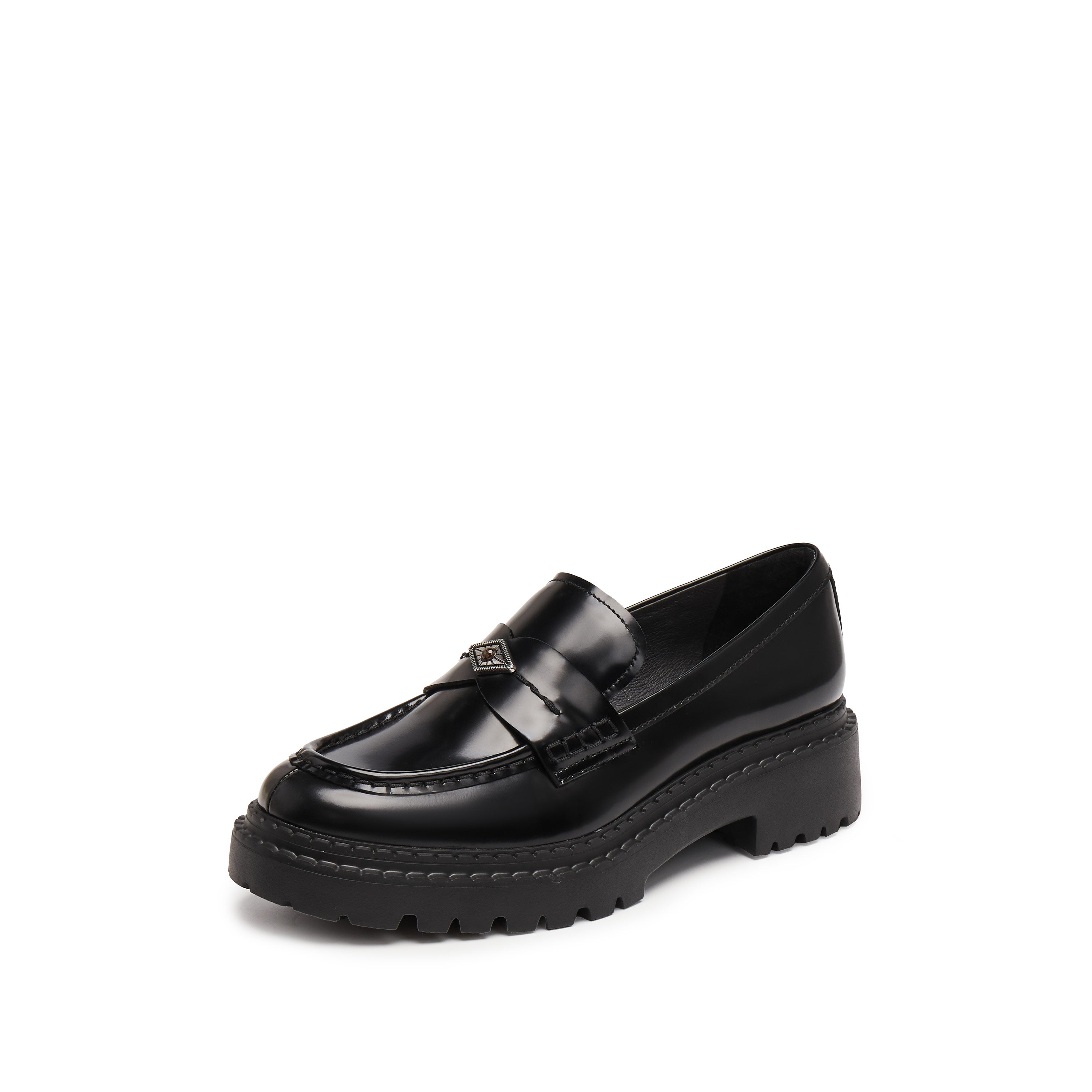 Black ST Gem Leather Platform Loafers