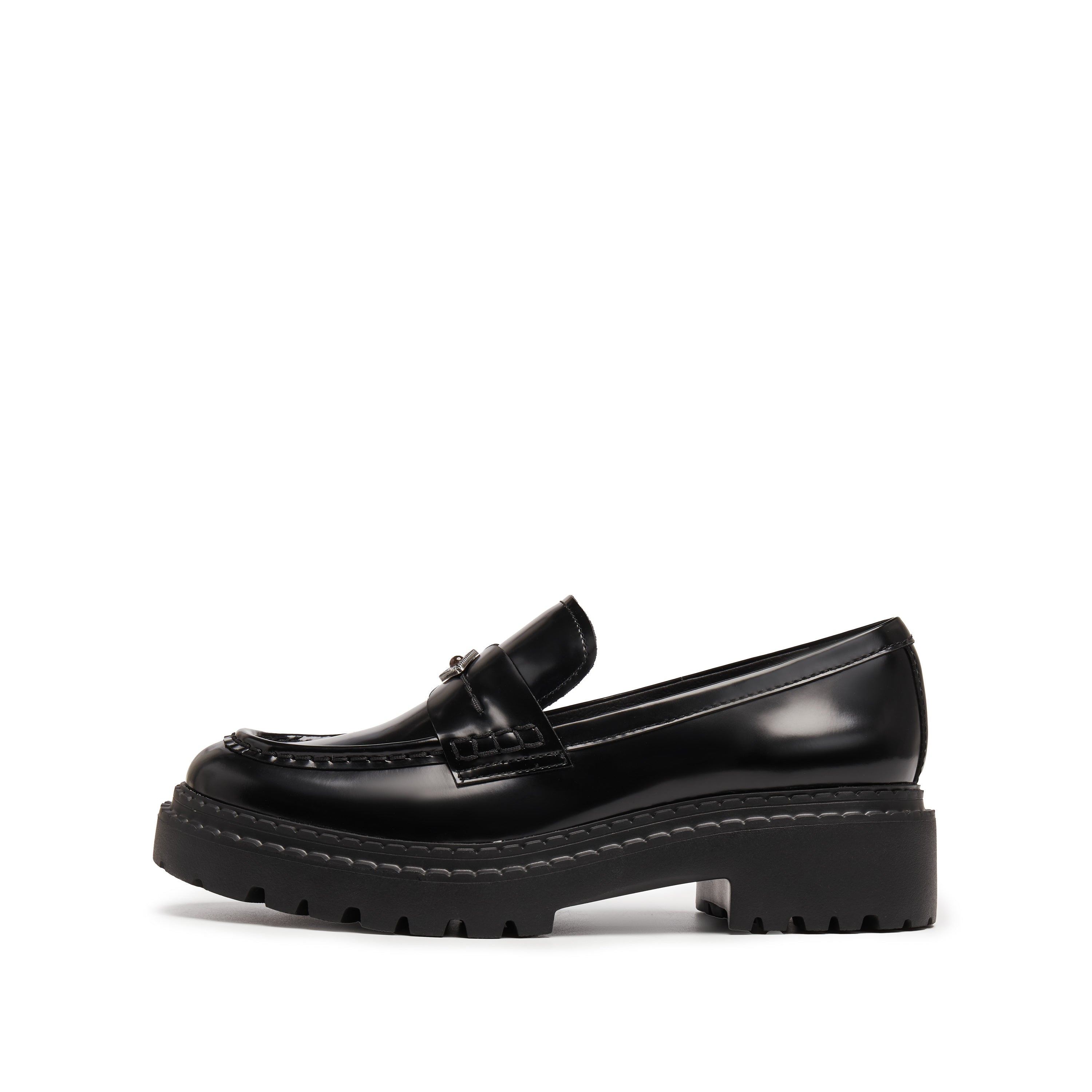 Black ST Gem Leather Platform Loafers