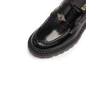 Black ST Gem Leather Platform Loafers