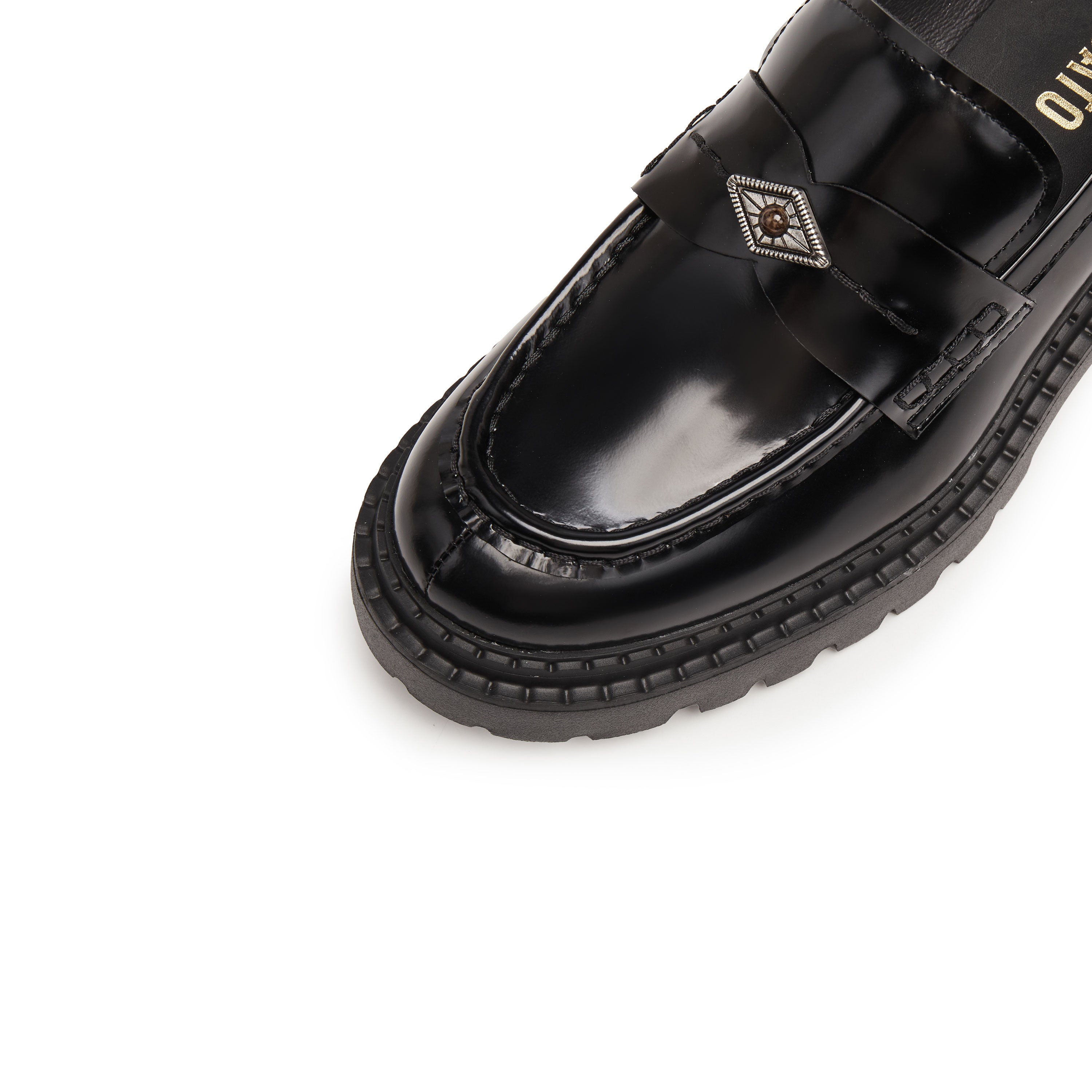 Black ST Gem Leather Platform Loafers