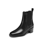 Black Leather Heeled Ankle Charles Boots