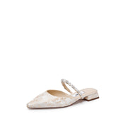 Crystal-Pearl Strap Jacquard Mule Flats
