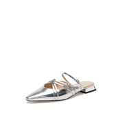 Slivery Cross Strappy Mule Flats