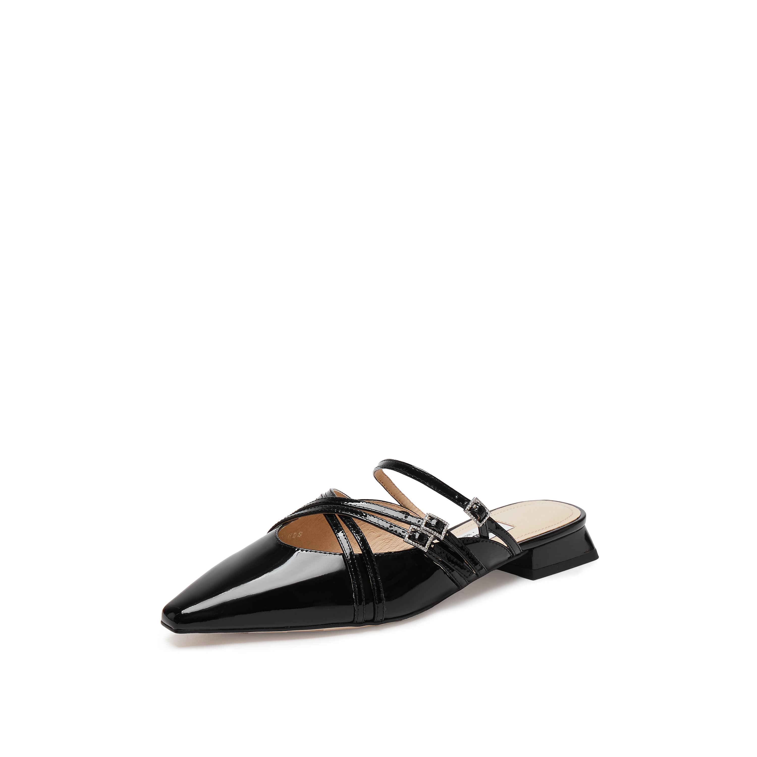 Black Cross Strappy Mule Flats