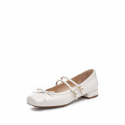 White Bow Strappy Ballerina Flats