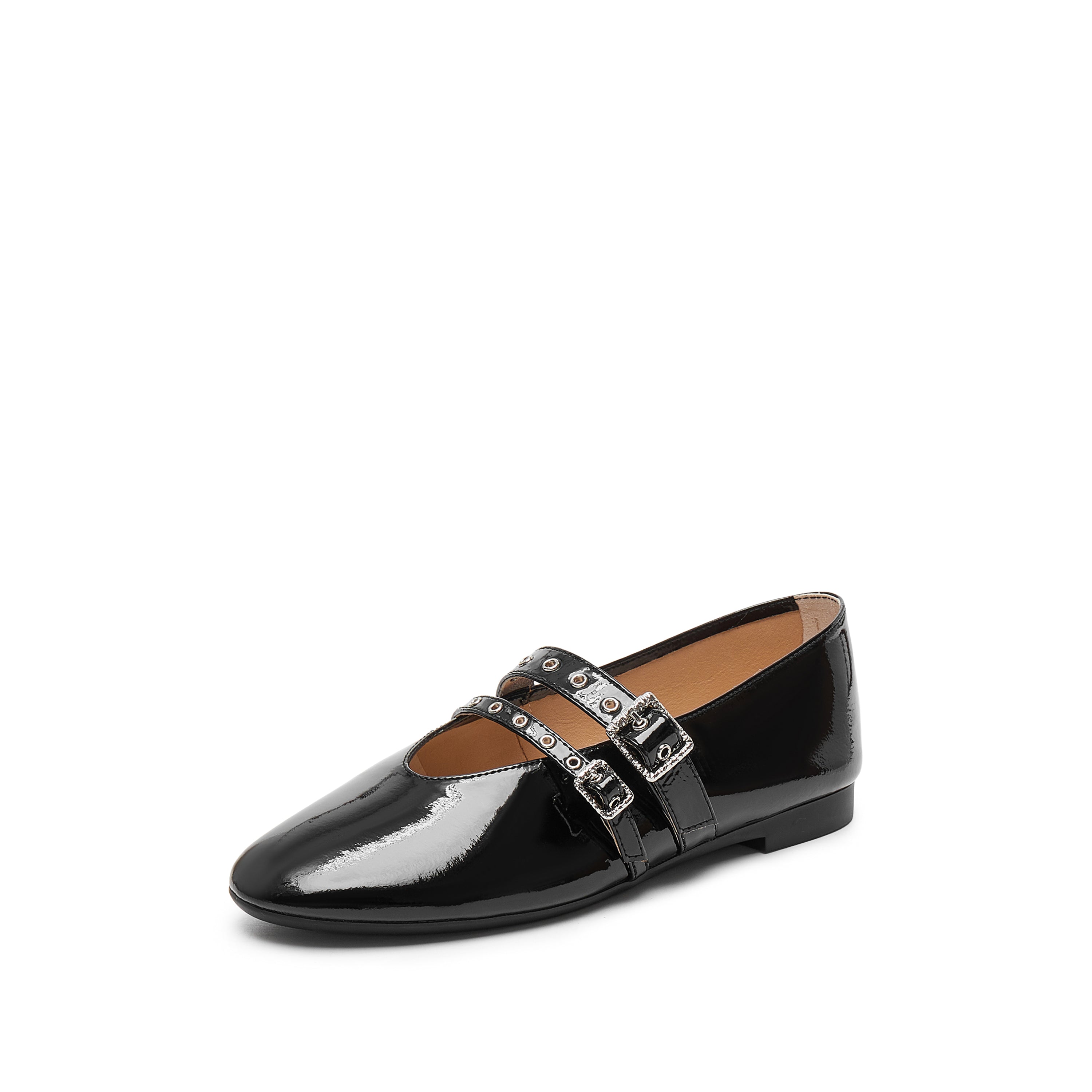 Black Patent Strappy Ballet Flats