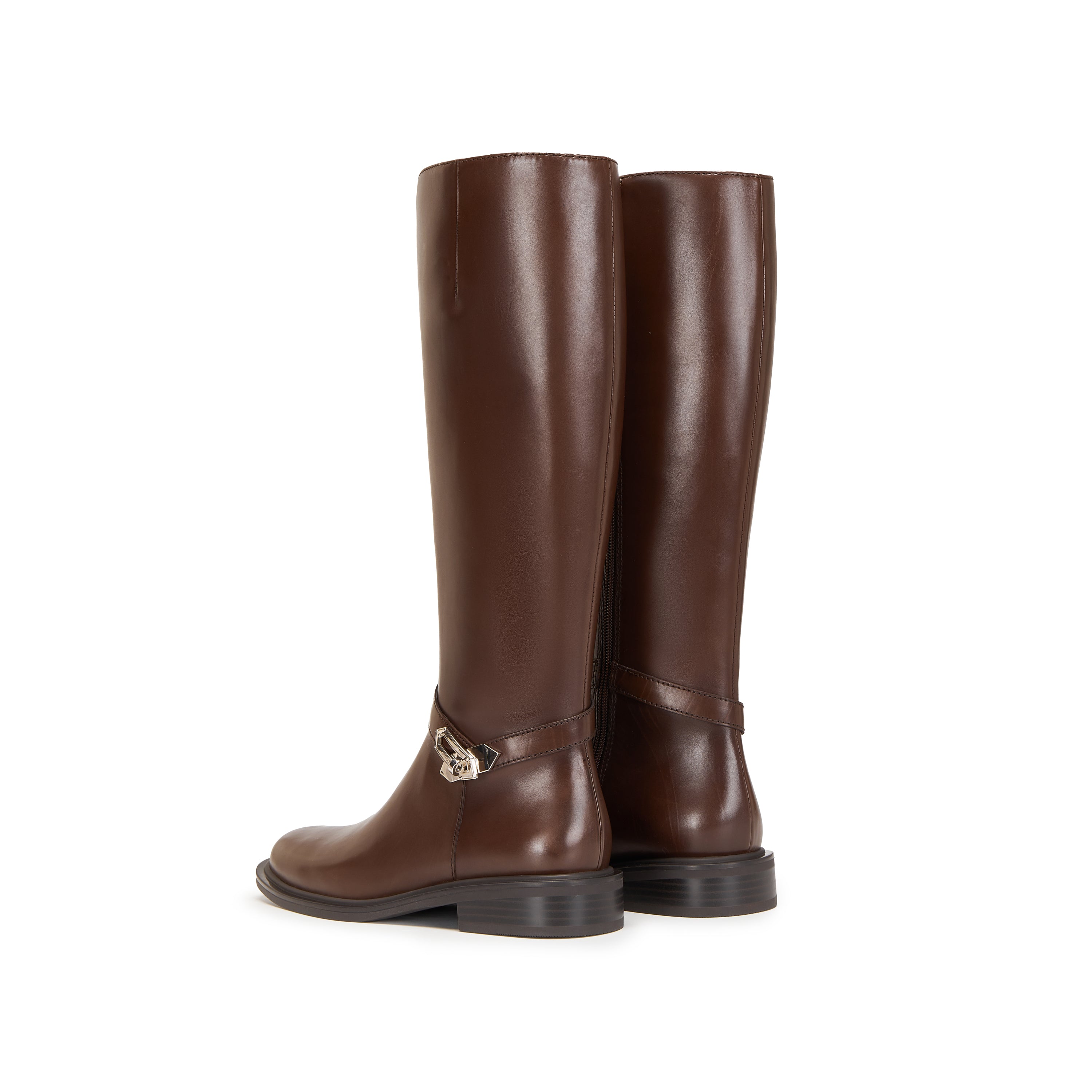 Brown Buckle Ankle Strap High Knee Boots