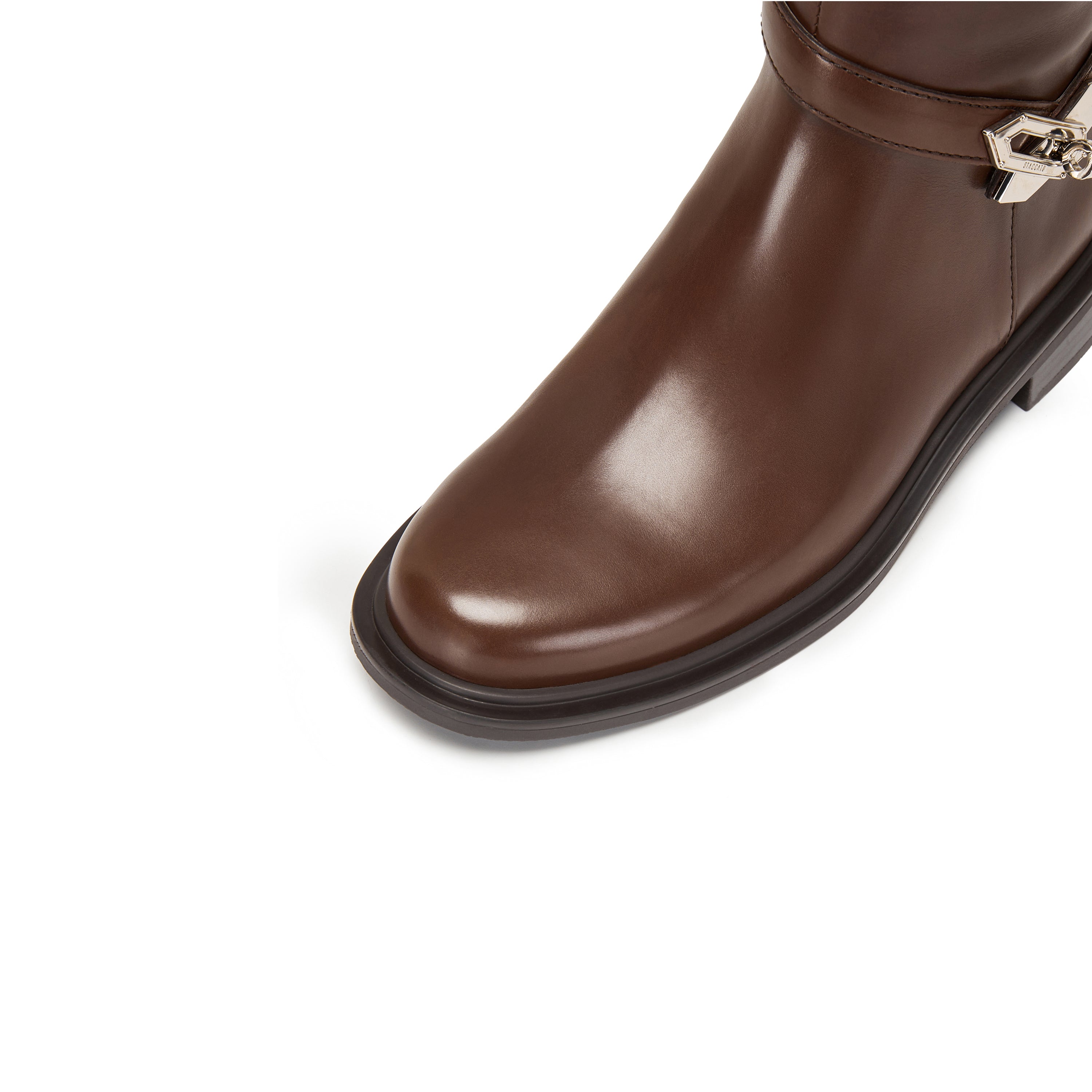 Brown Buckle Ankle Strap High Knee Boots