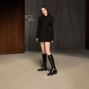 Brown Buckle Ankle Strap High Knee Boots