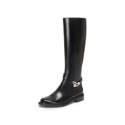 Black Buckle Ankle Strap High Knee Boots