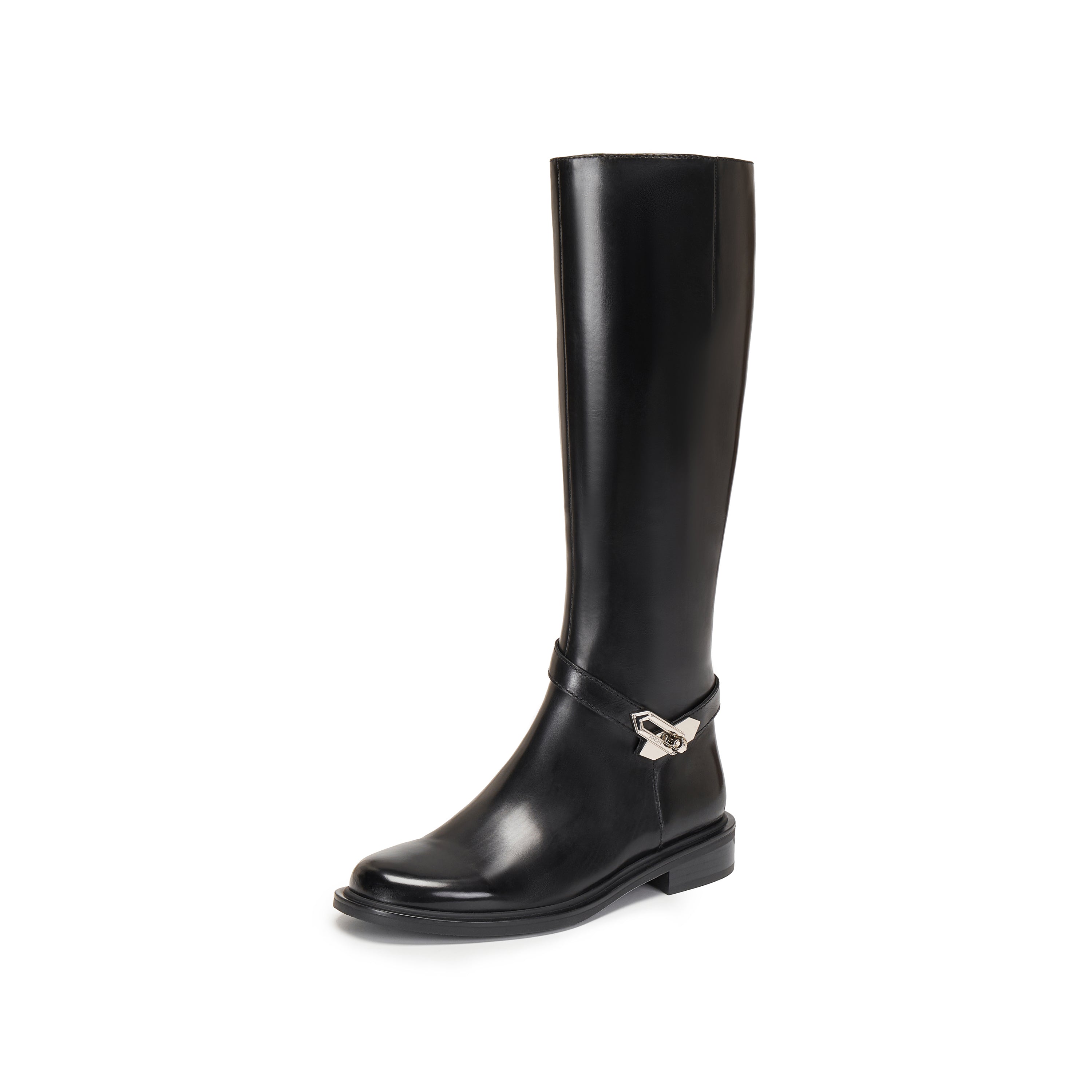 Black Buckle Ankle Strap High Knee Boots