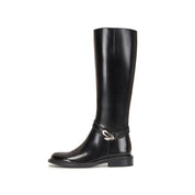 Black Buckle Ankle Strap High Knee Boots