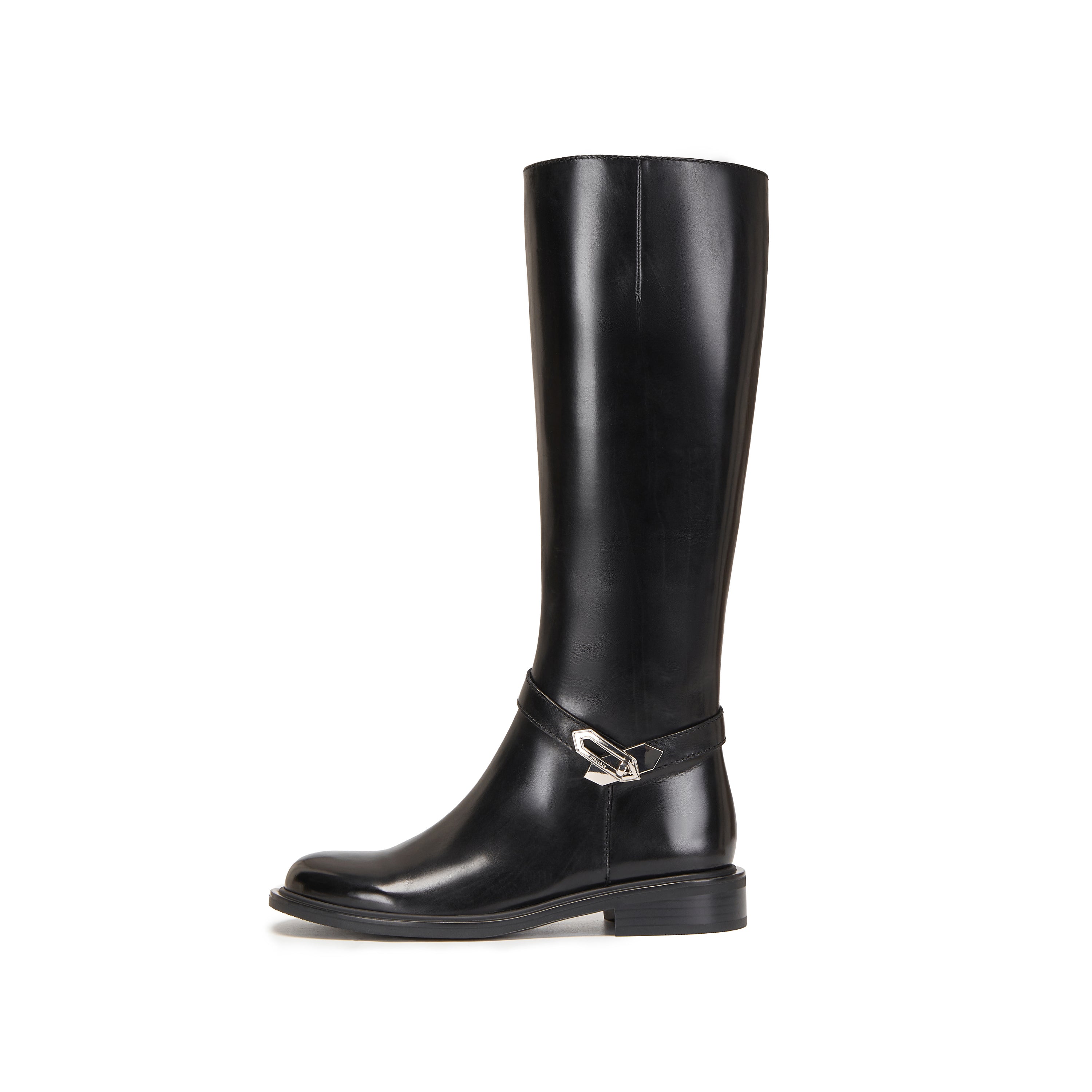 Black Buckle Ankle Strap High Knee Boots