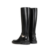 Black Buckle Ankle Strap High Knee Boots