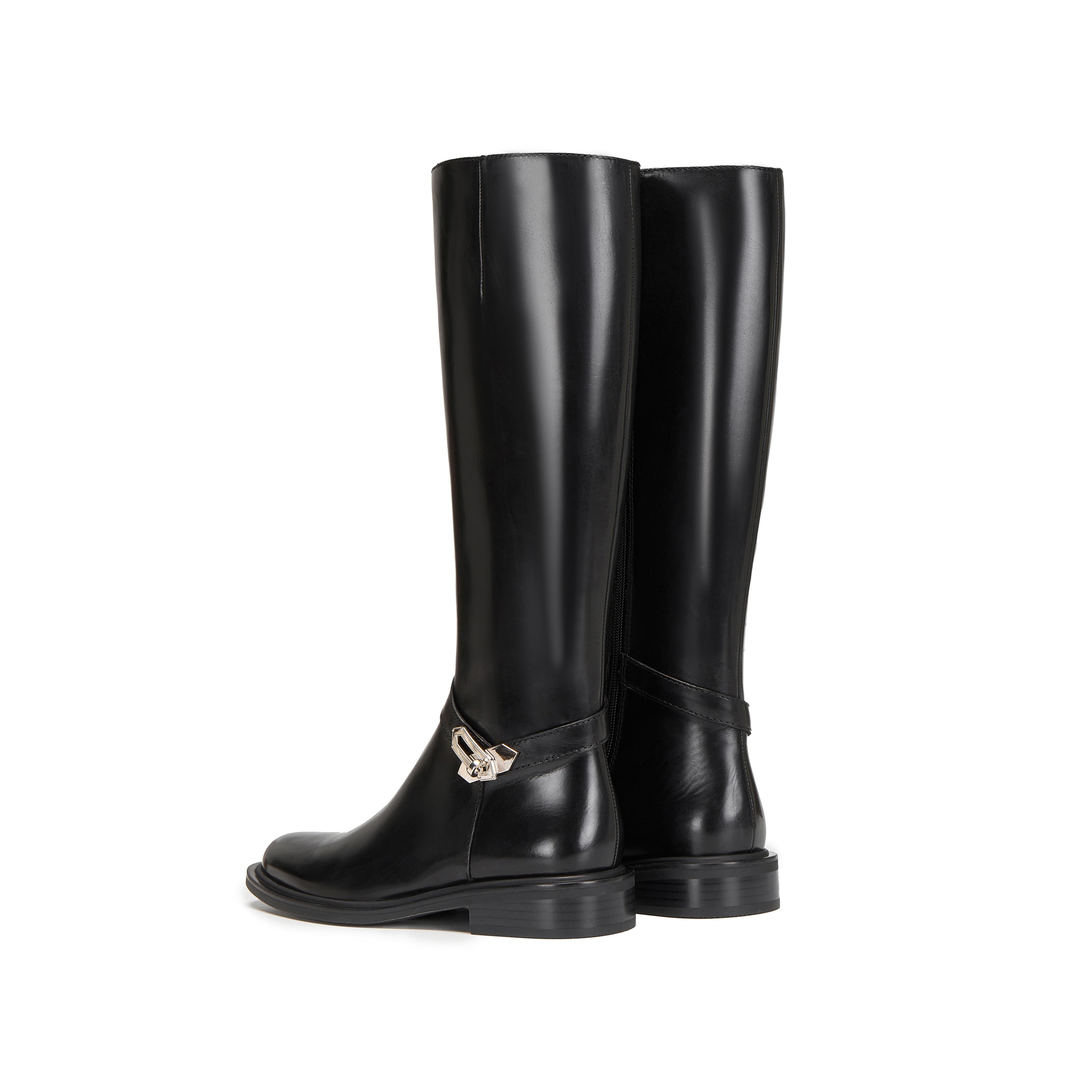 Black Buckle Ankle Strap High Knee Boots