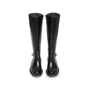 Black Buckle Ankle Strap High Knee Boots