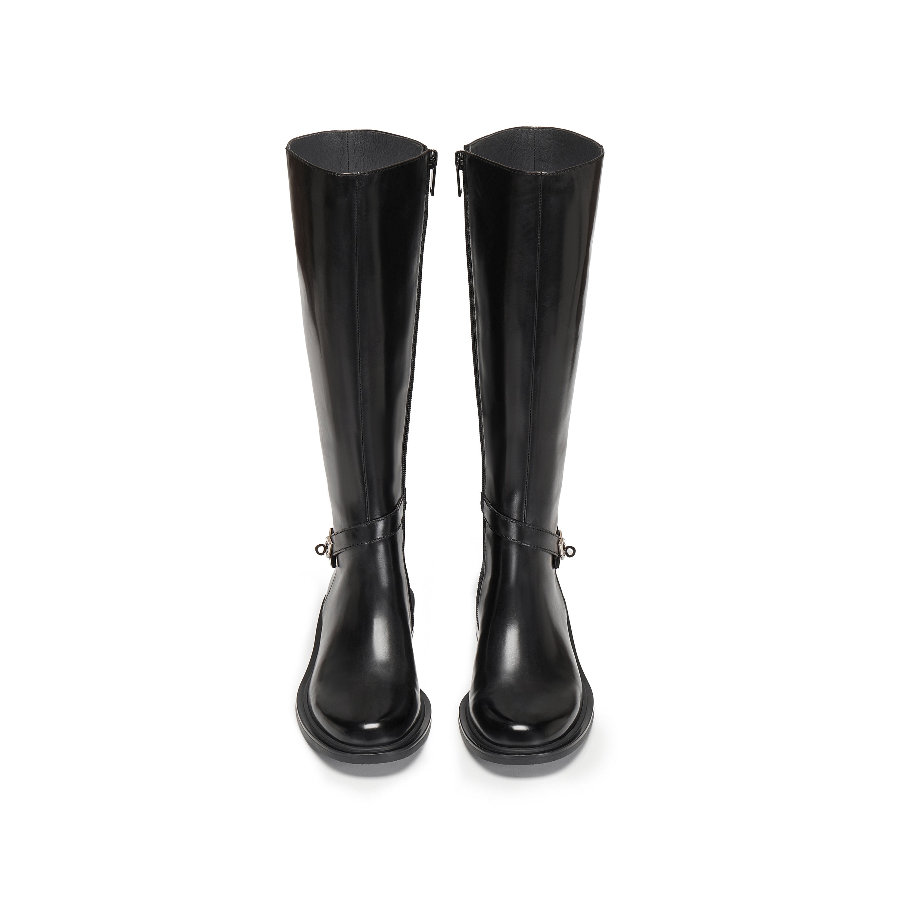 Black Buckle Ankle Strap High Knee Boots