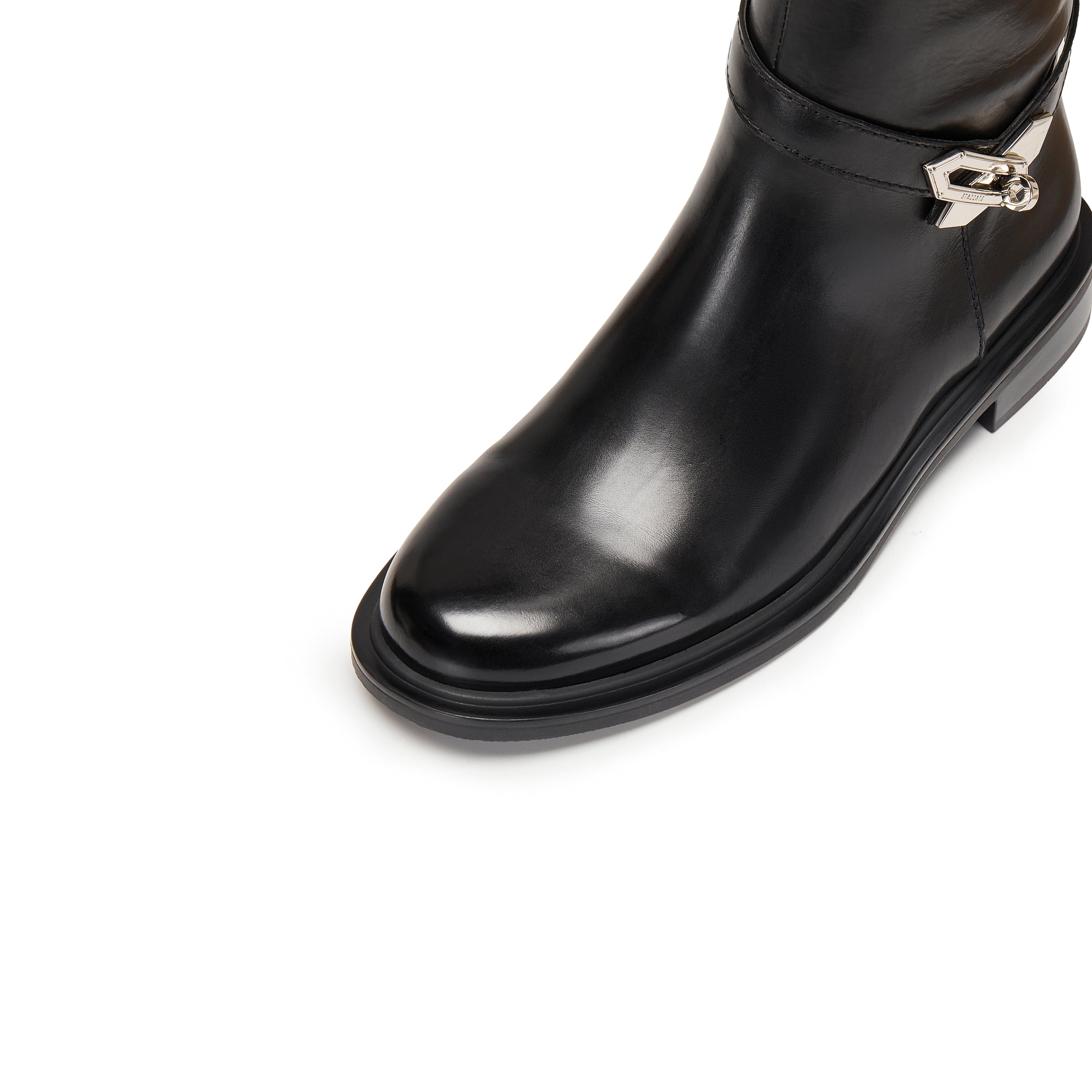 Black Buckle Ankle Strap High Knee Boots