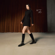 Black Buckle Ankle Strap High Knee Boots