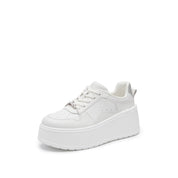 White Glitter Platform Leather Sneakers