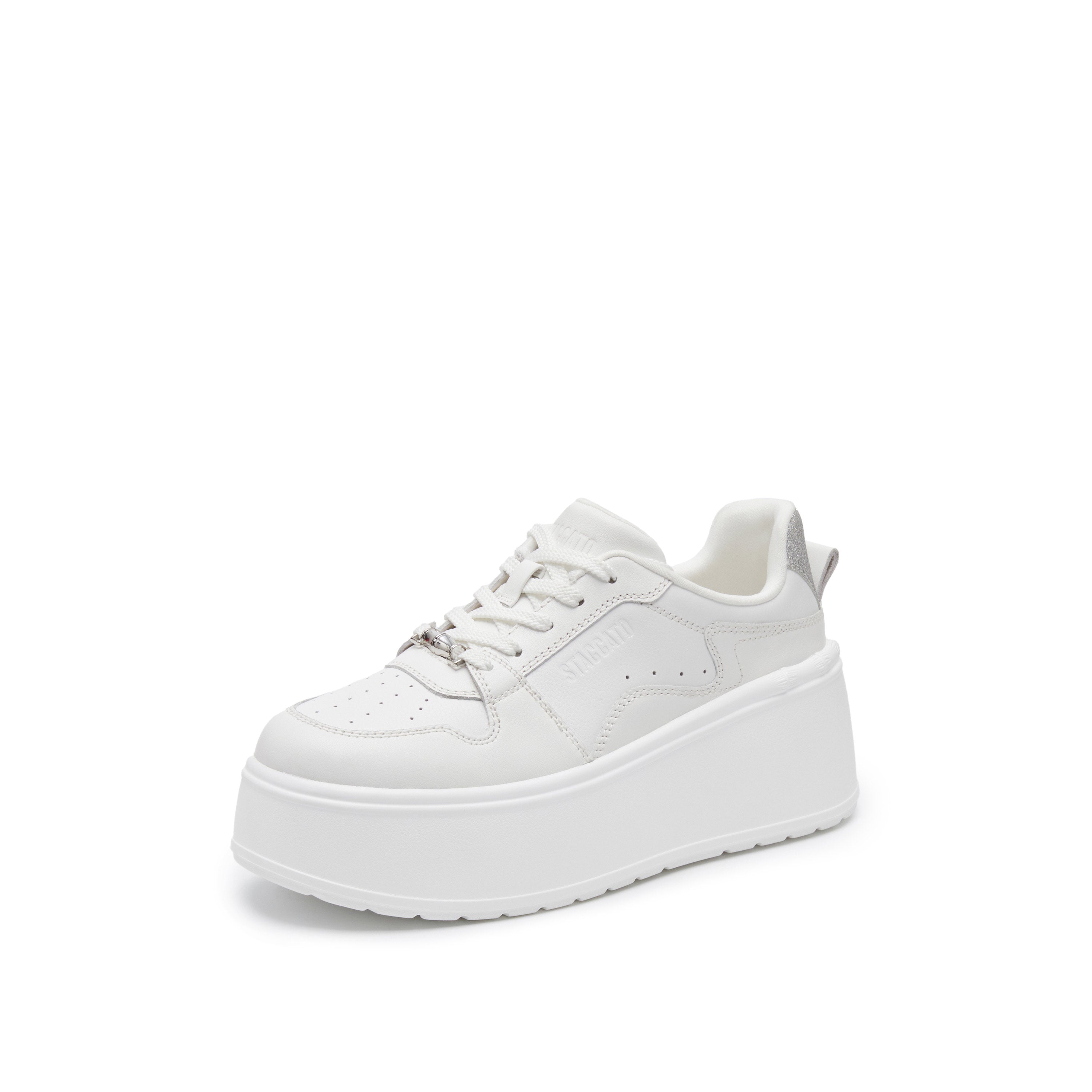White Glitter Platform Leather Sneakers