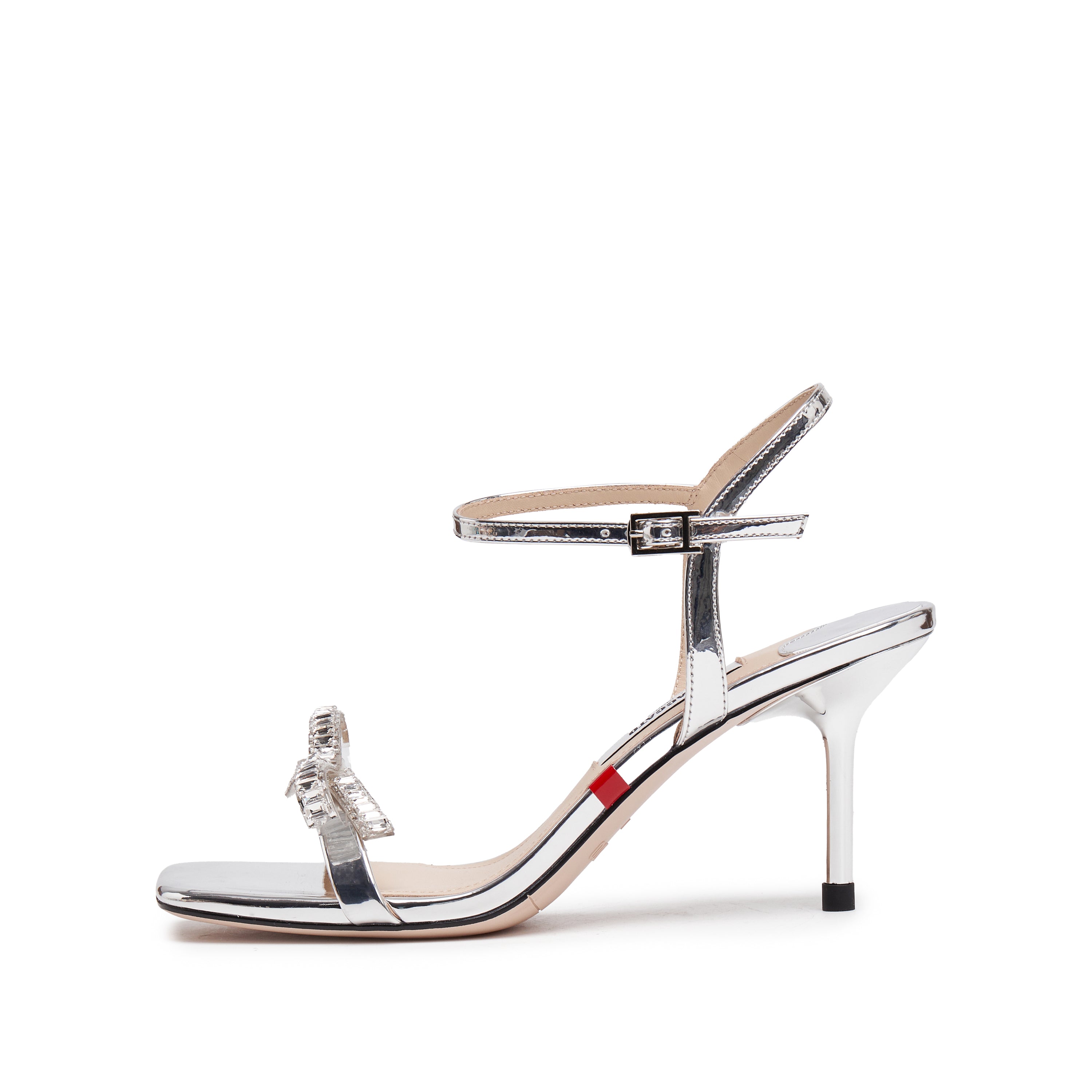 Silver Crystal Bow Strap Heel Sandals