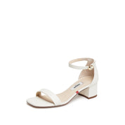 Beige Block Heel Ankle-Strap Sandals