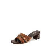 Brown Suede ST Coins Strap Heeled Sandals