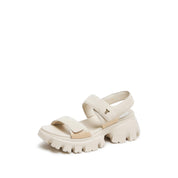 Beige Suede Strap Velcro Sporty Sandals