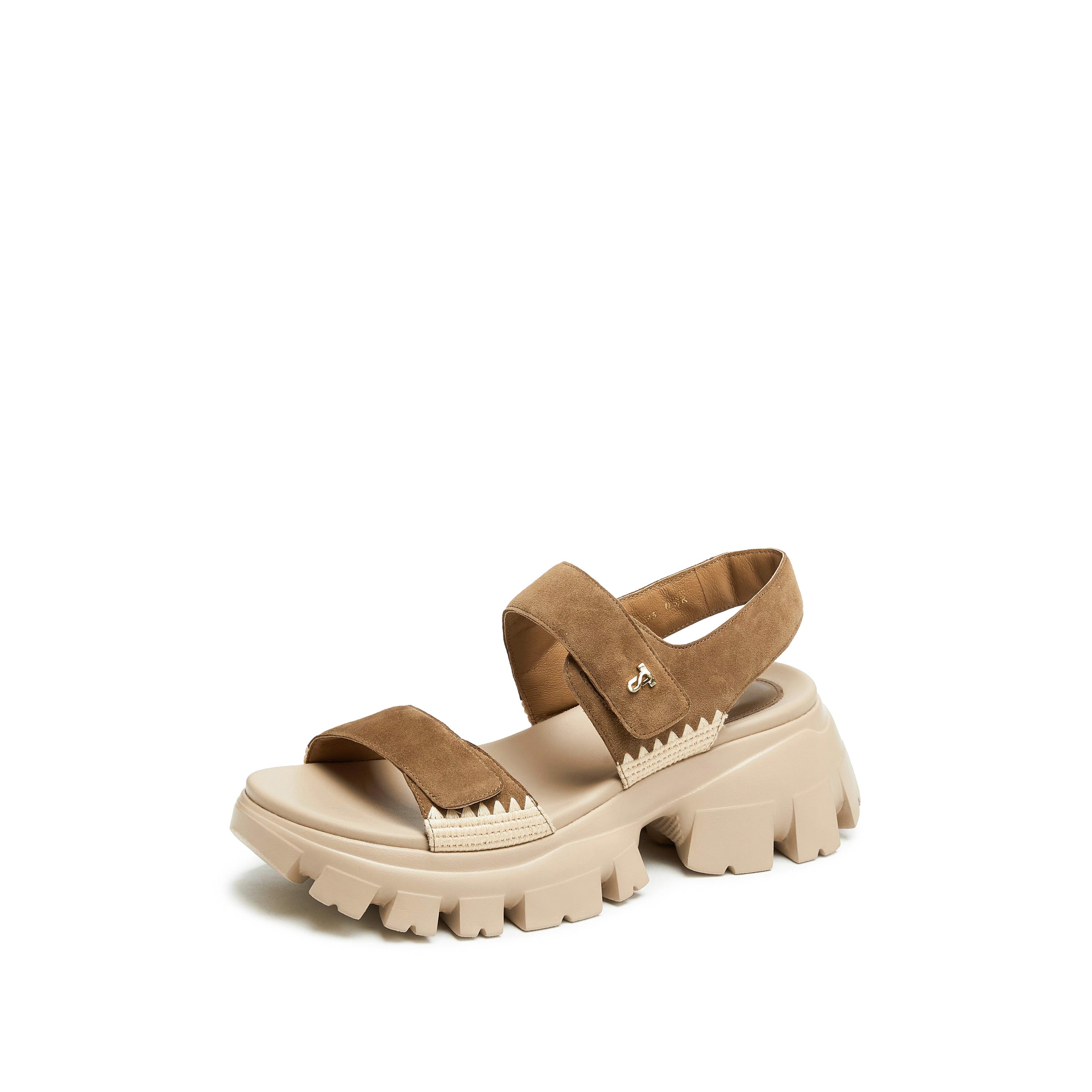 Brown Suede Strap Velcro Sporty Sandals