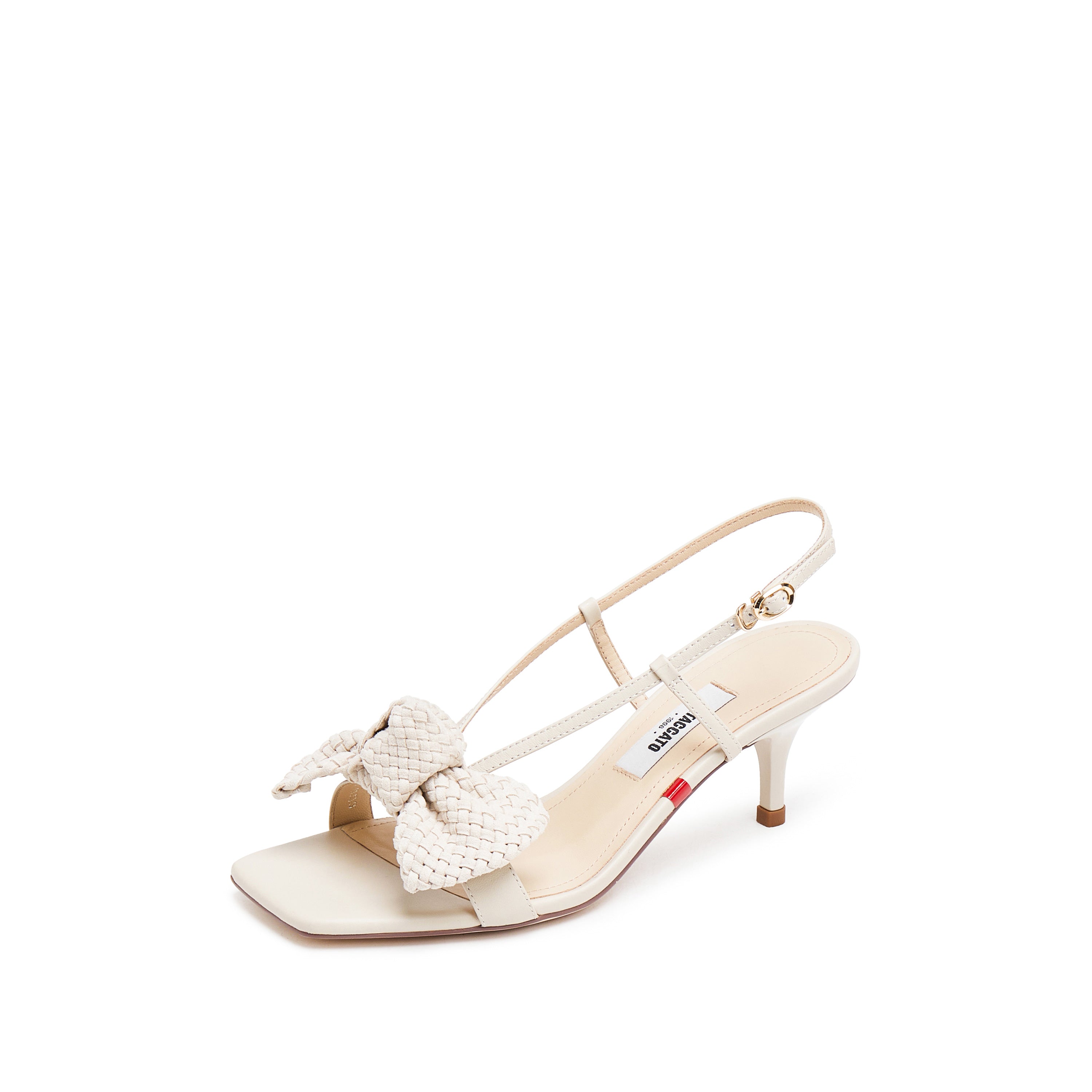 Beige Woven-Bow Slingback Sandals