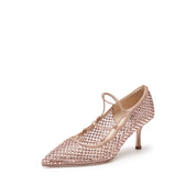 Pink Mesh Crystal Embellished Heeled Pumps
