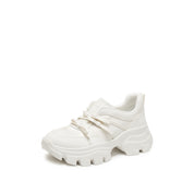 White Leather Lace Bows Chunky Sneakers