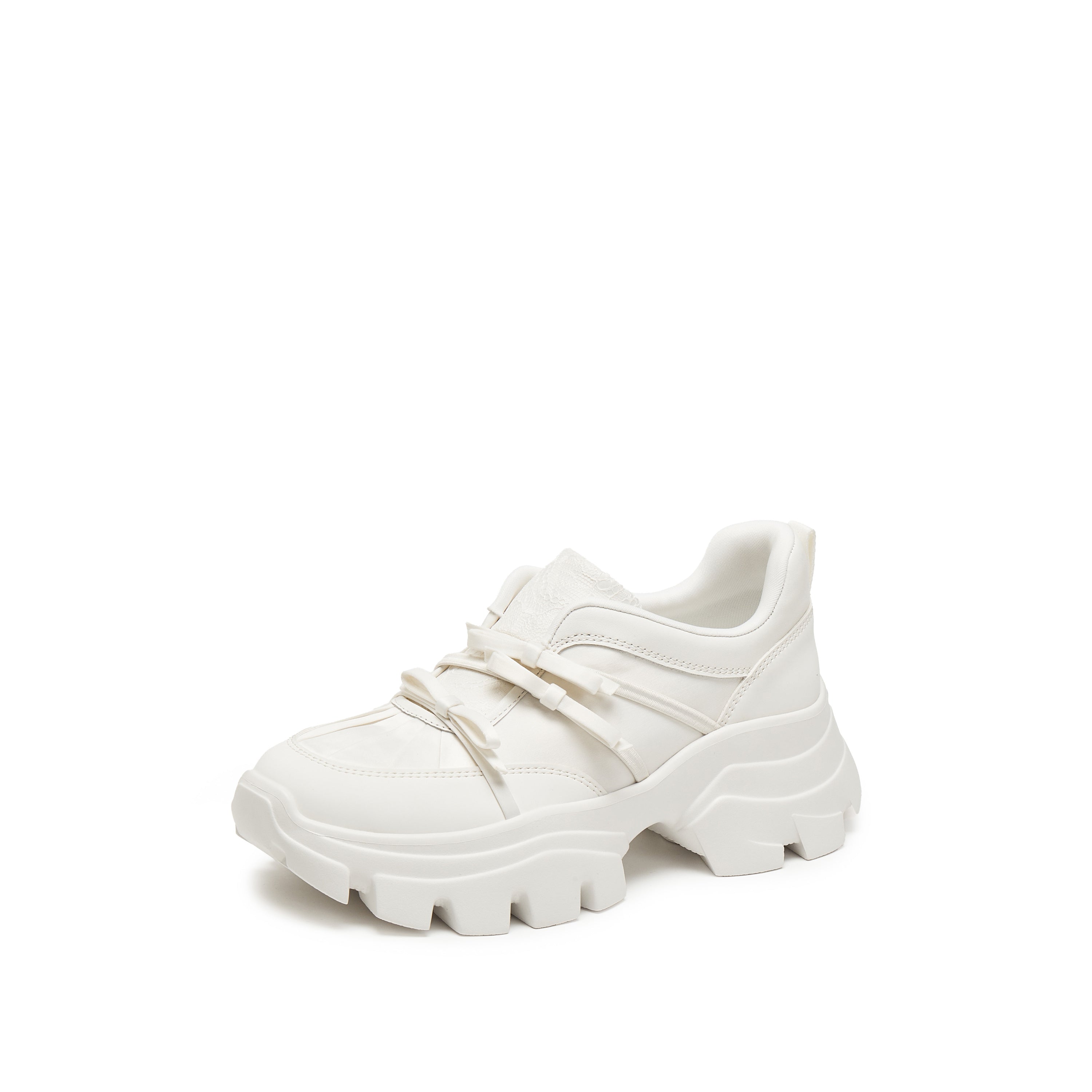 White Leather Lace Bows Chunky Sneakers