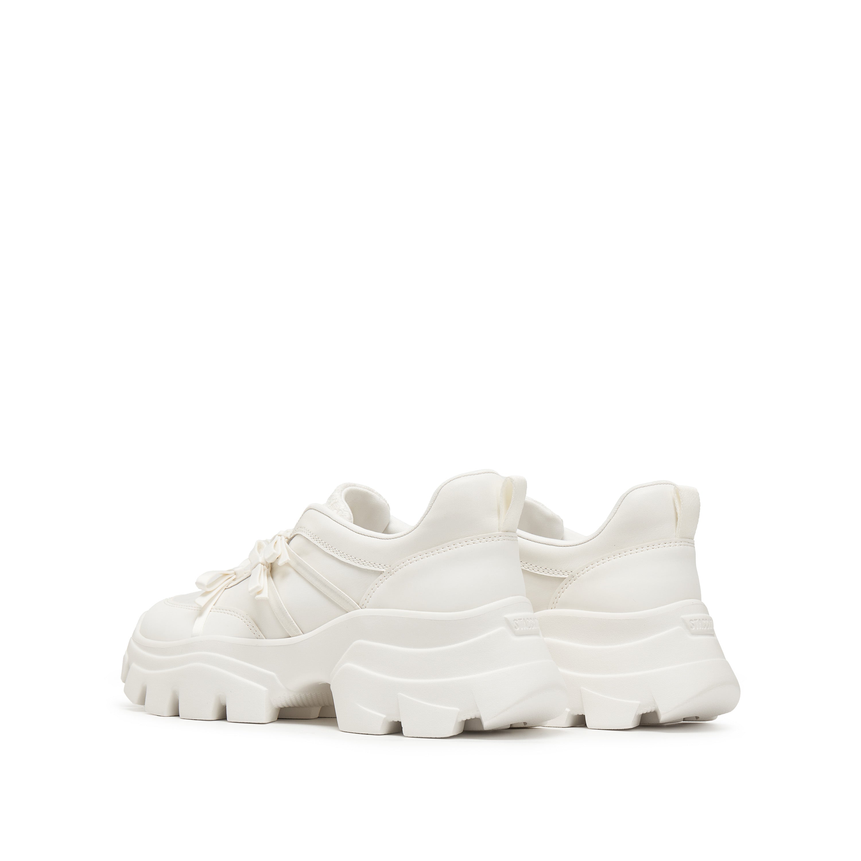 White Leather Lace Bows Chunky Sneakers
