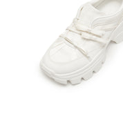 White Leather Lace Bows Chunky Sneakers