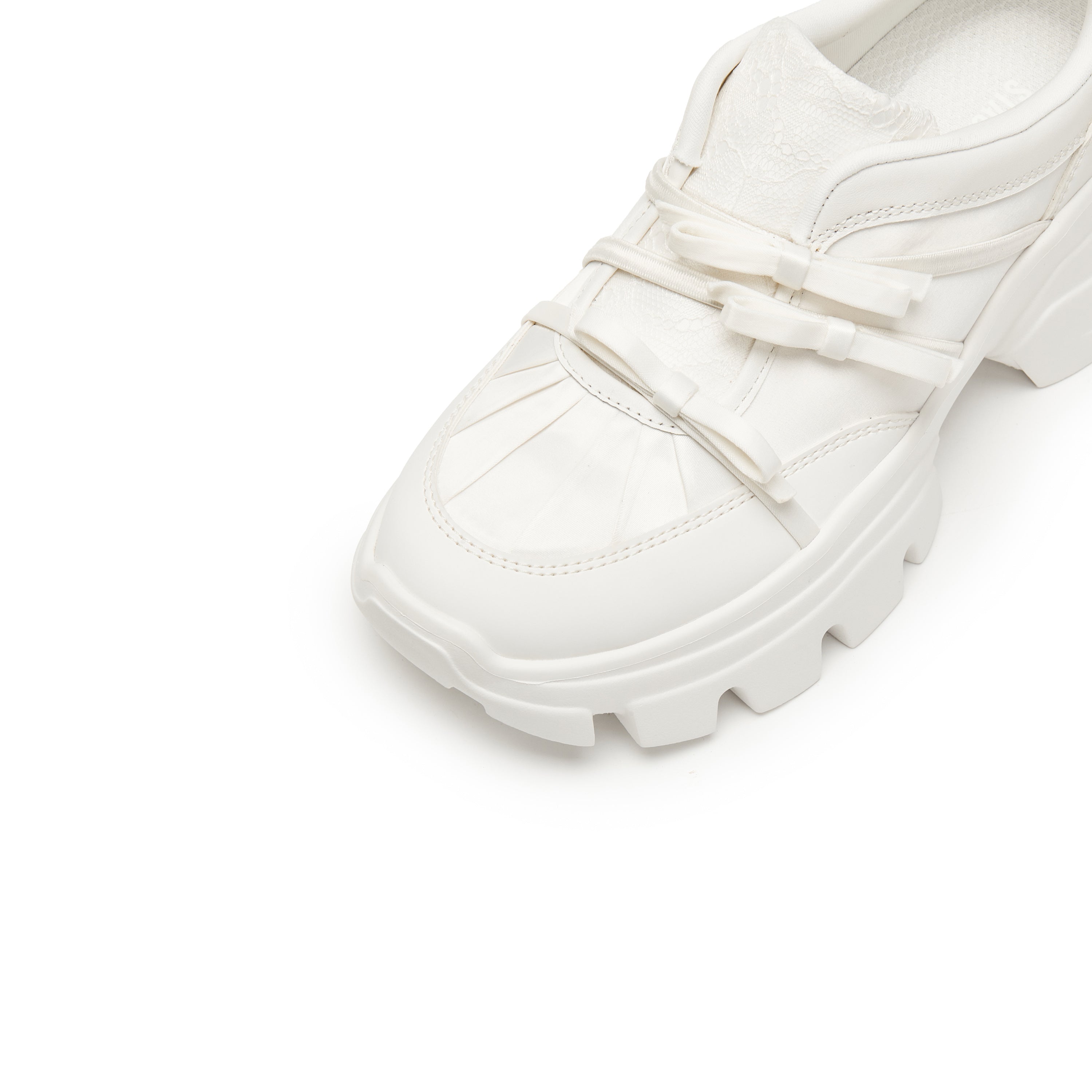 White Leather Lace Bows Chunky Sneakers