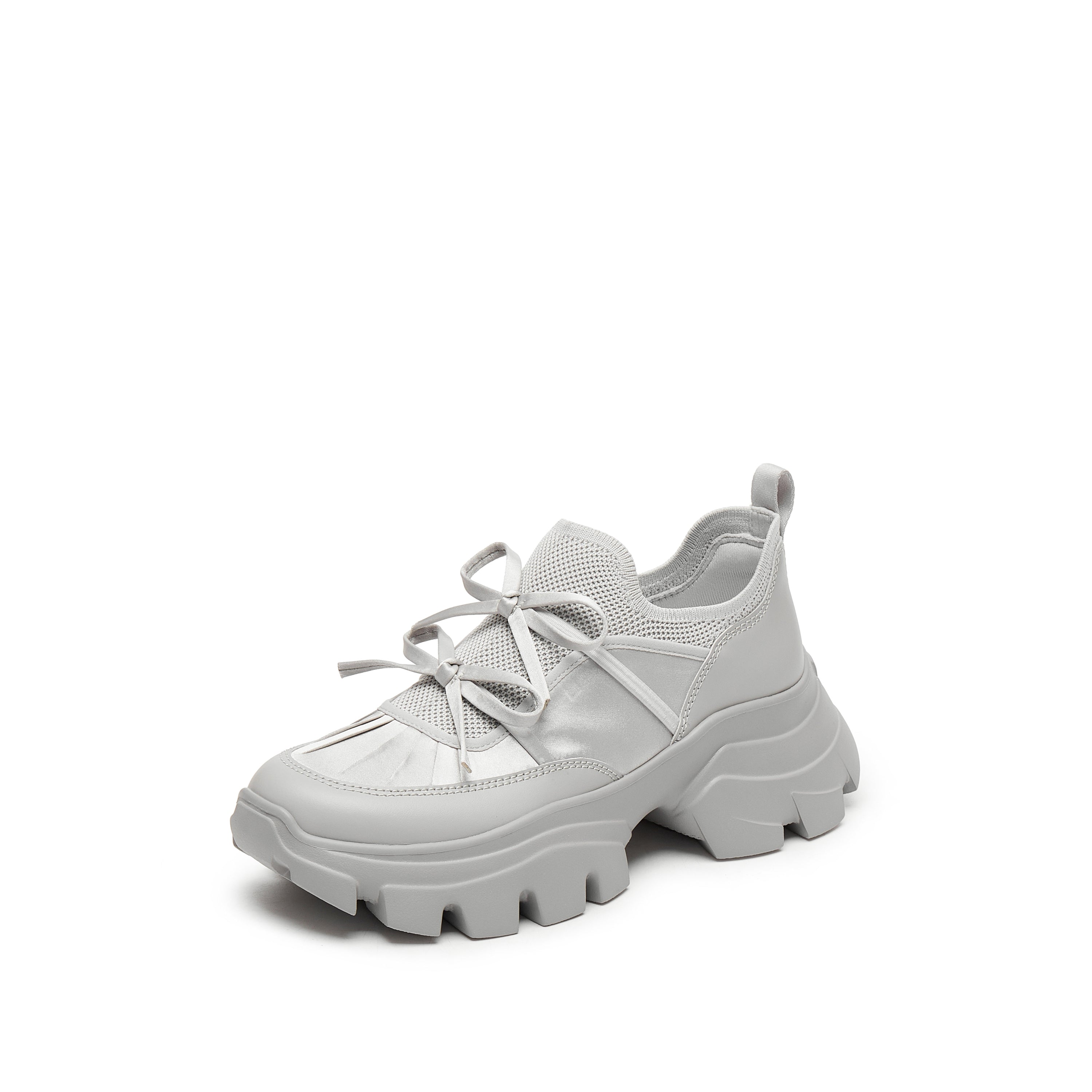 Grey Bows Satin Chunky Sneakers