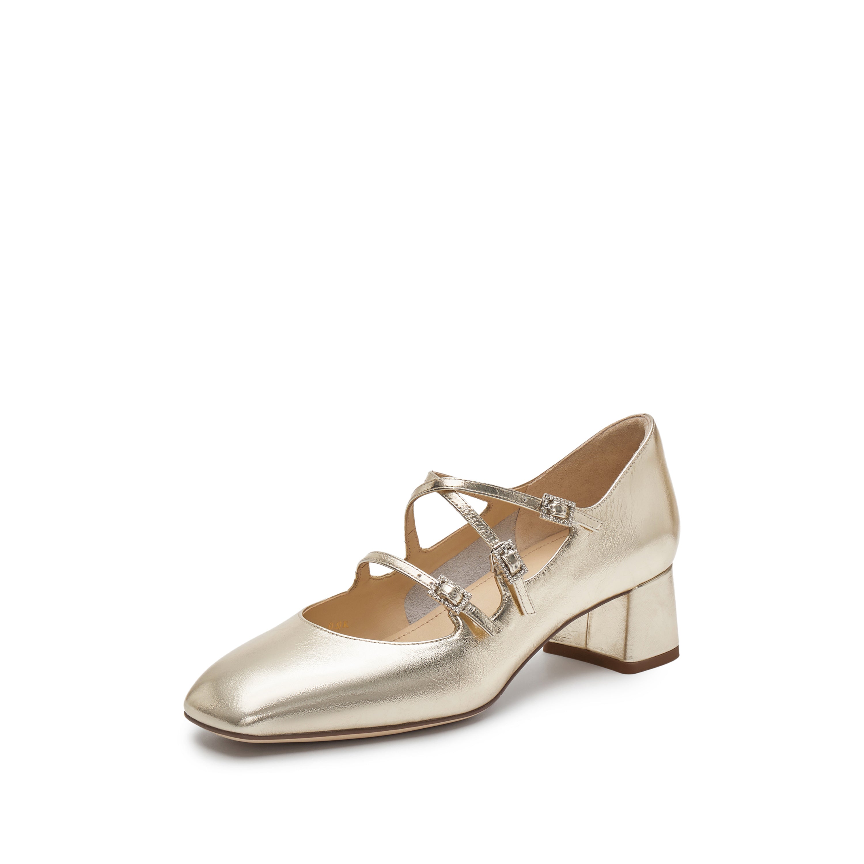 Light Gold Metallic Strappy Heeled Mary Jane