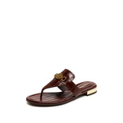 Brown ST Buckle Thong Leather Slides