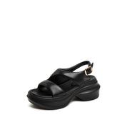 Black Leather Sproty Chunky Sandals