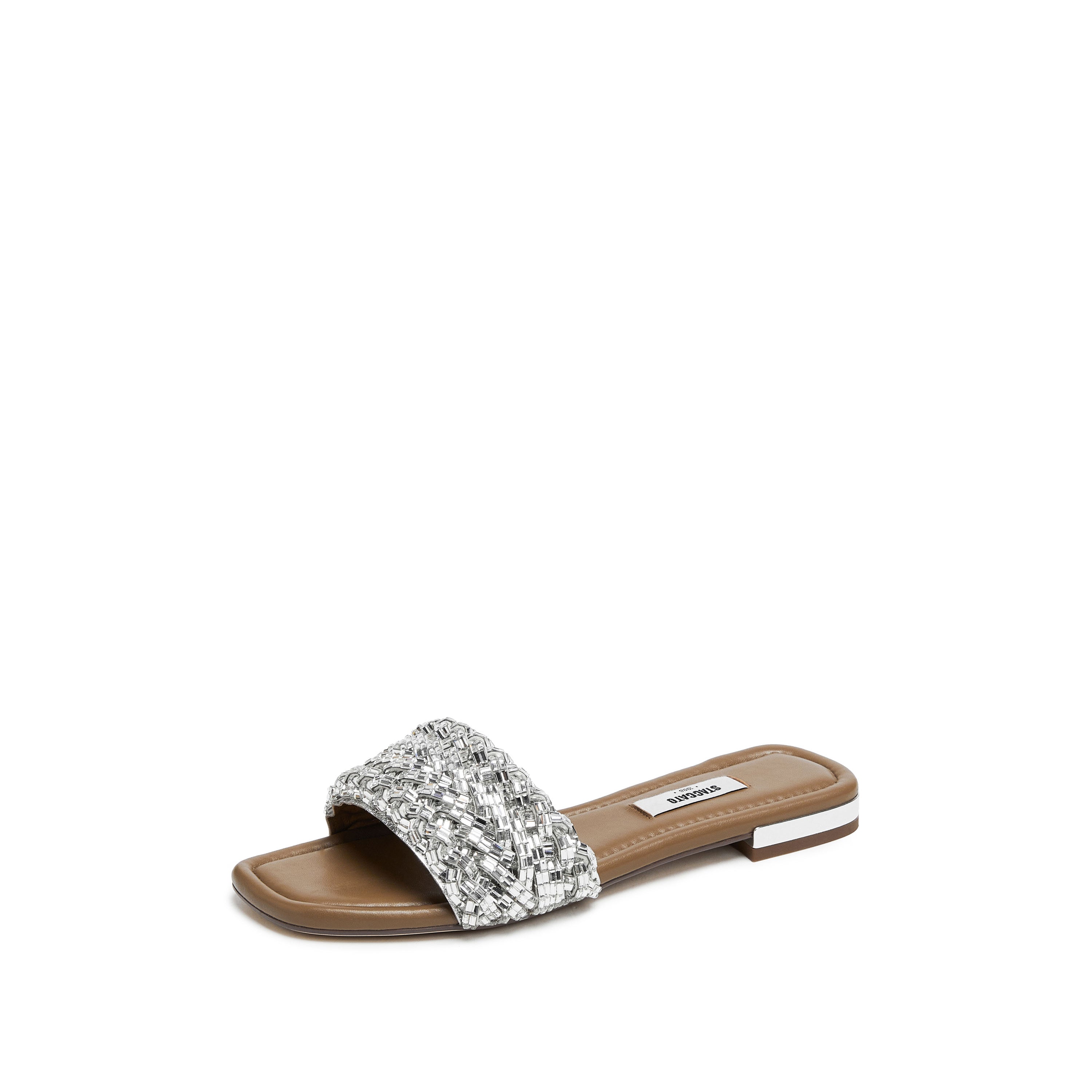 Crystal-Woven Strap Slides