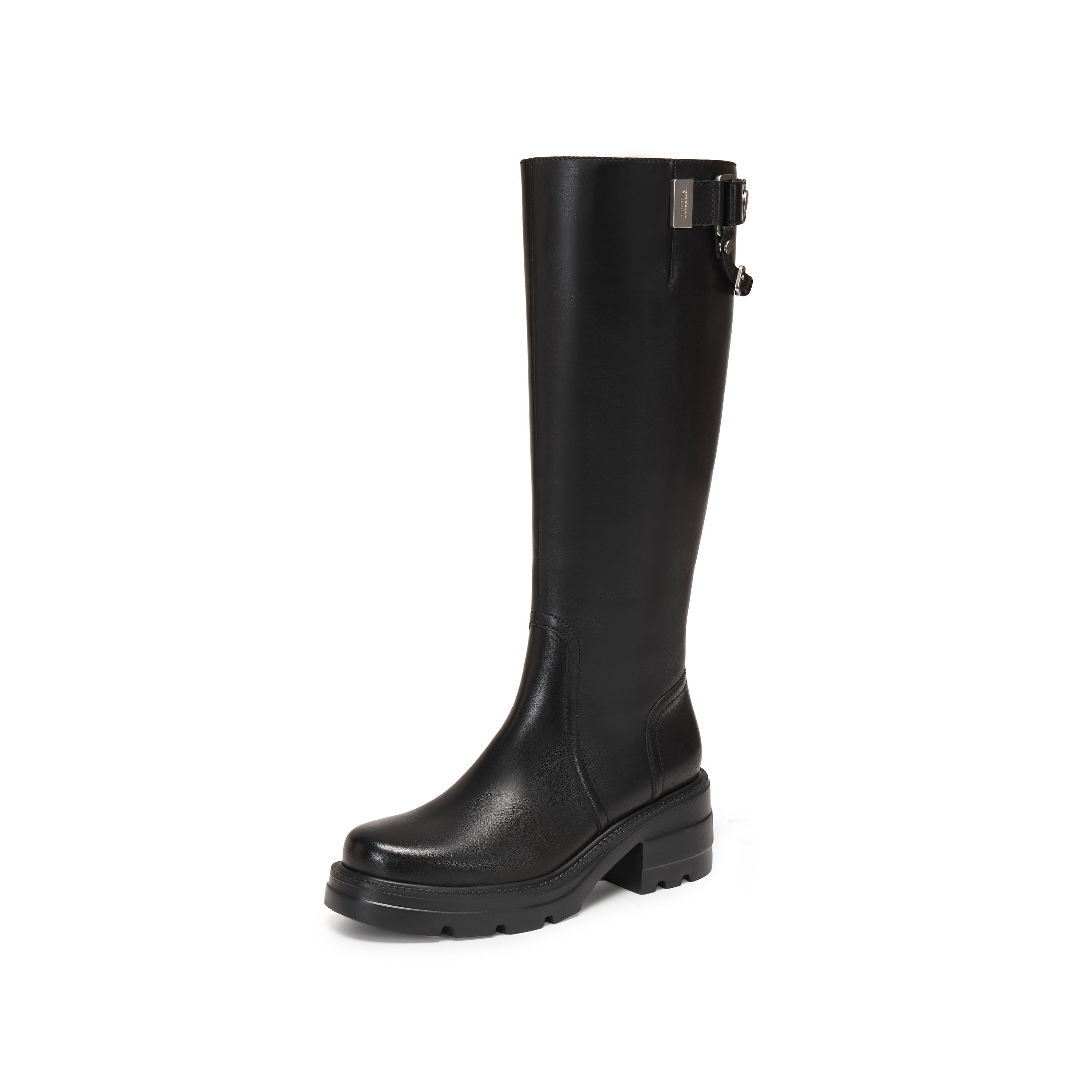 Black Buckle Under Knee Platform Riding Boots