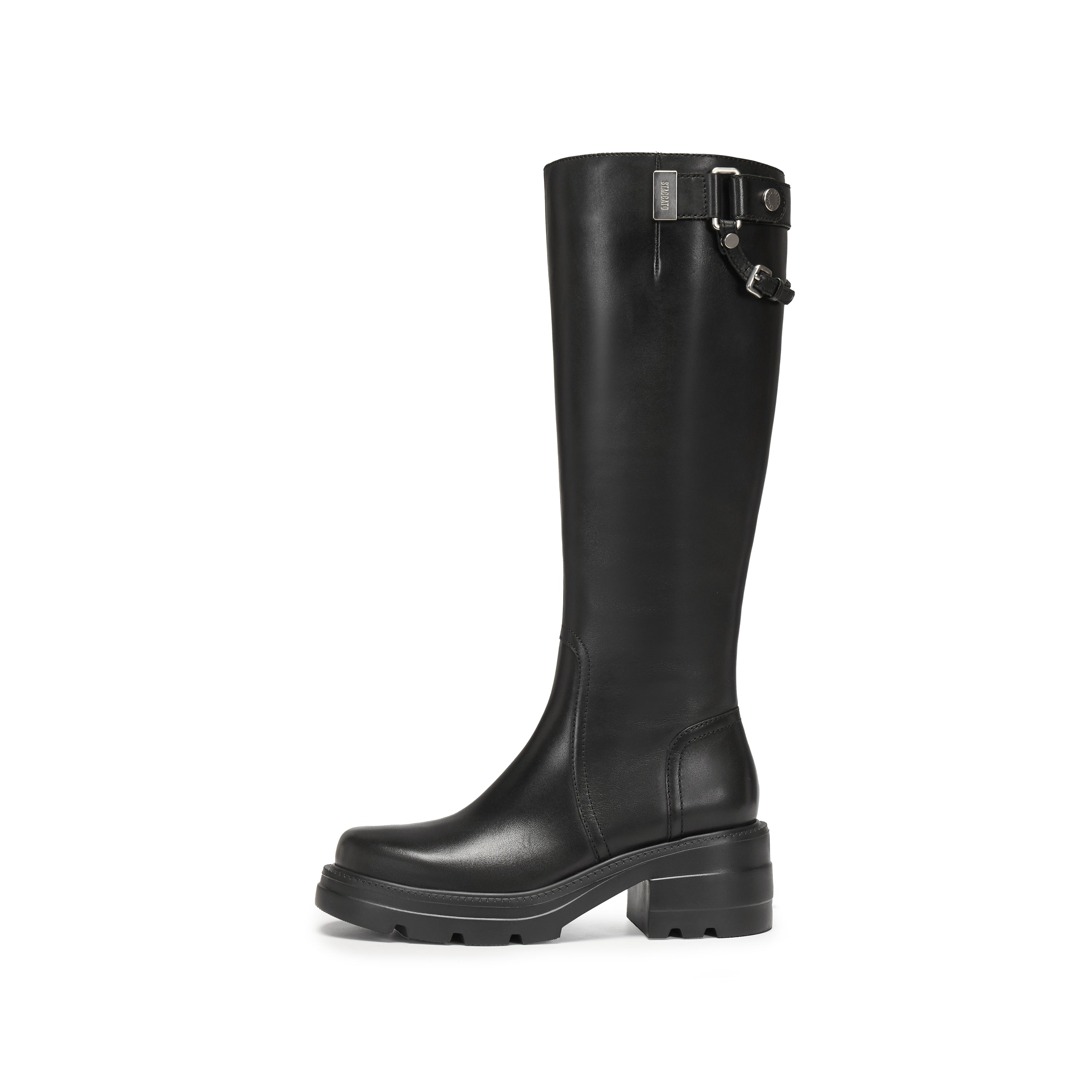 Black Buckle Under Knee Platform Riding Boots