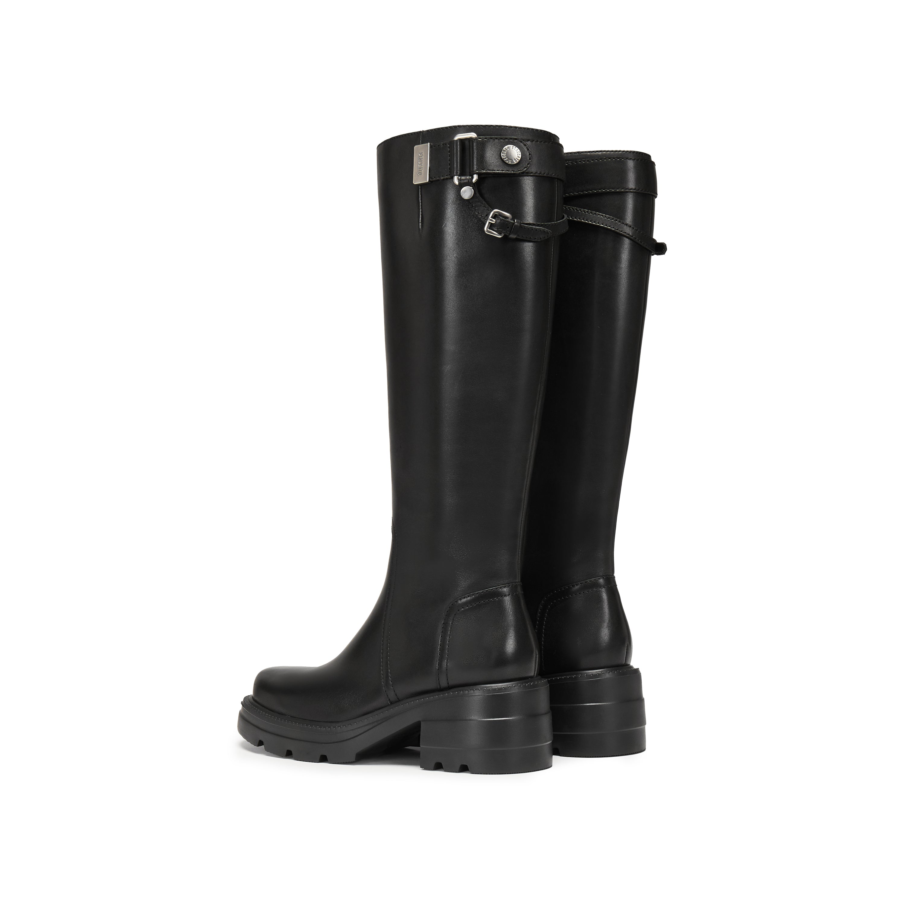 Black Buckle Under Knee Platform Riding Boots