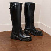 Black Buckle Under Knee Platform Riding Boots